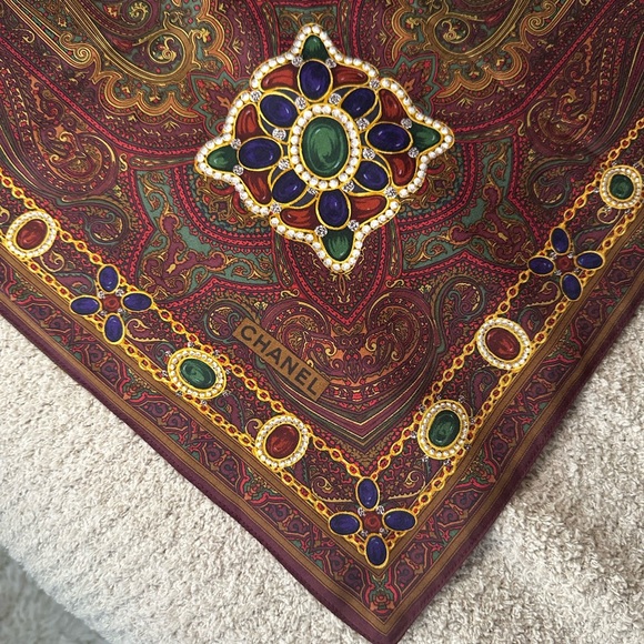 Chanel Bordeaux Multi Color Silk Scarf - Picture 1 of 5